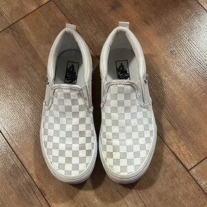 Vans Kid's White and Gray Checkered Slip-On Sneakers